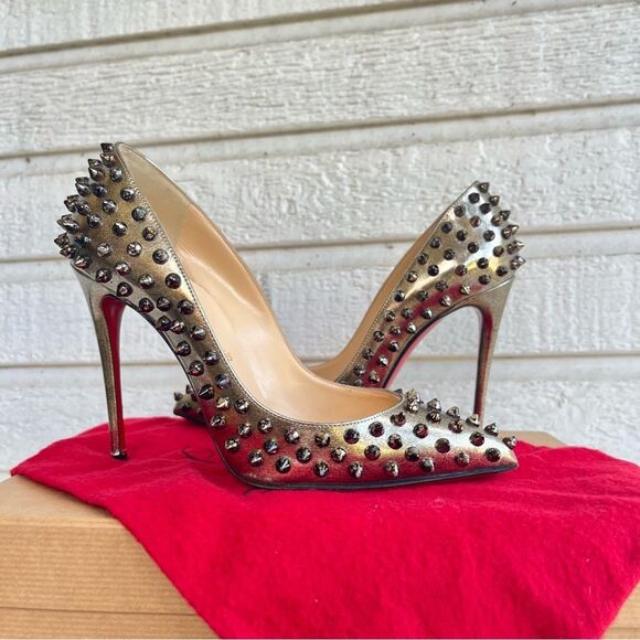 CHRISTIAN LOUBOUTIN Specchio Follies Metallic Spiked Studded Heels 36 - Picture 4 of 12